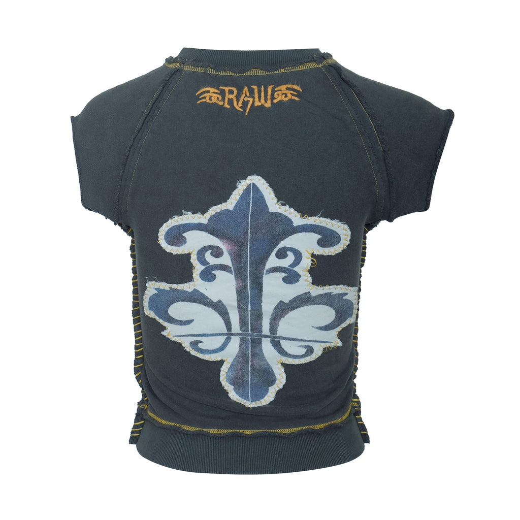 RAW7 Women's Stone Grey Cut Off V-Neck Sweatshirt Short Sleeved - Fleur-de-Lis
