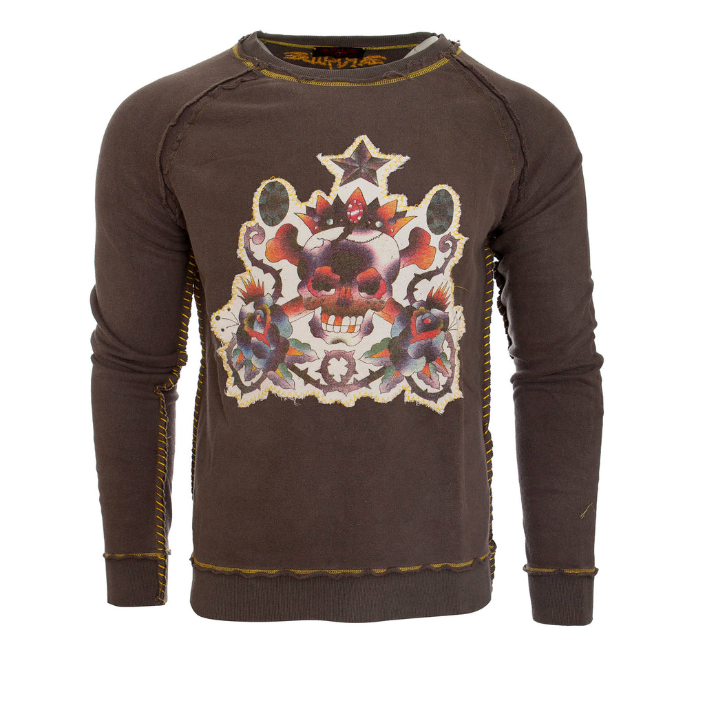 Raw7 Men's Stone Gray Crew Neck Sweatshirt Skull Design