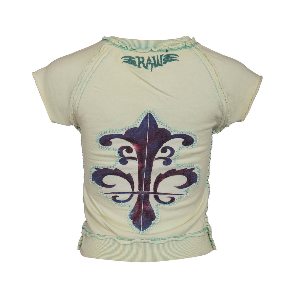RAW7 Women's Light Green Cut Off V-Neck Sweatshirt Short Sleeve - Fleur-de-Lis