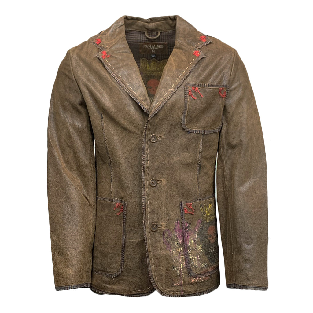 Raw7 Men's Distressed Leather Blazer Skull