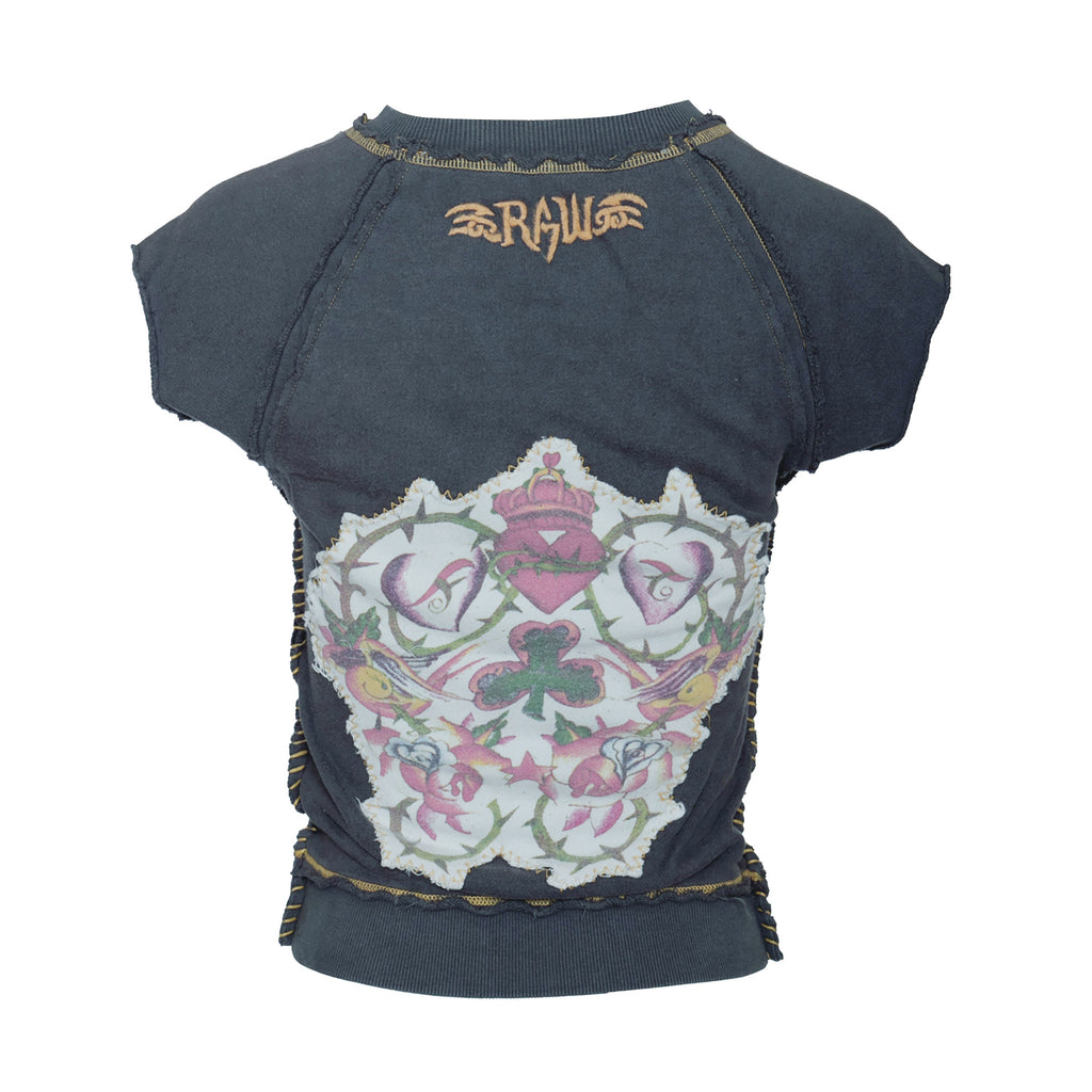 RAW7 Women's Stone Grey Cut Off V-Neck Sweatshirt Short Sleeved - Clover