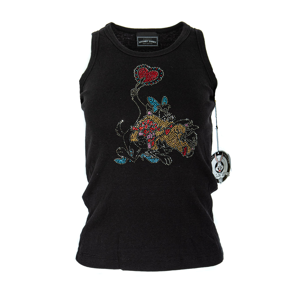 Raw7 Women's Looney Tunes Taz Tank Top Black with Rhinestones 100% Cotton