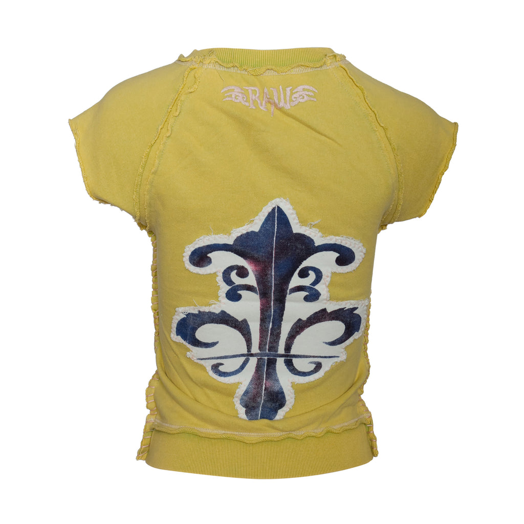 RAW7 Women's Green Cut Off V-Neck Sweatshirt Short Sleeved - Fleur-de-Lis