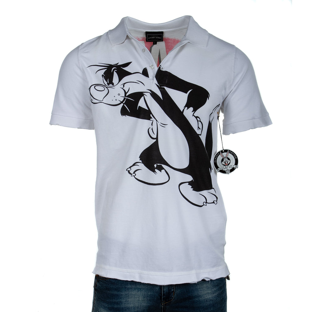 Raw7 Men's Looney Tunes Sylvester White Polo Shirt