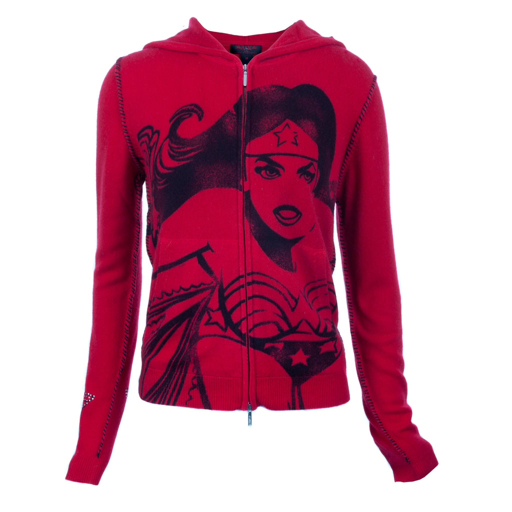 RAW 7 Women's Cashmere Hoodie Zip Front WonderWoman Design Red