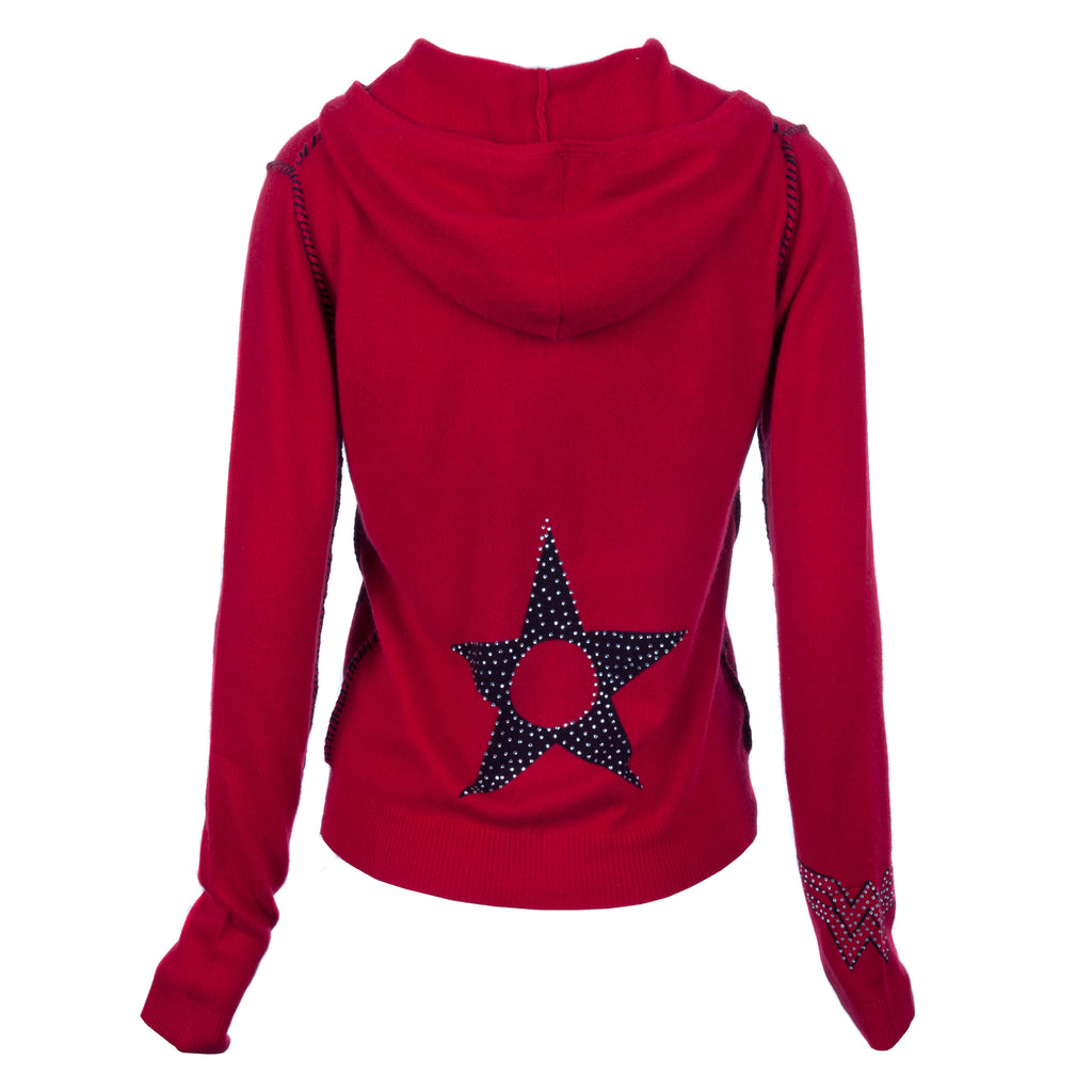 RAW 7 Women's Cashmere Hoodie Zip Front WonderWoman Design Red