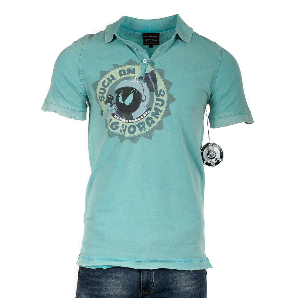Raw7 Men's Looney Tunes Marvin the Martian Teal Polo Shirt