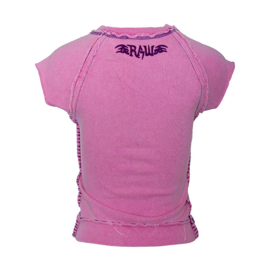 RAW7 Women's Cut Off V-Neck Sweatshirt Short Sleeved - Winged Rose Theme