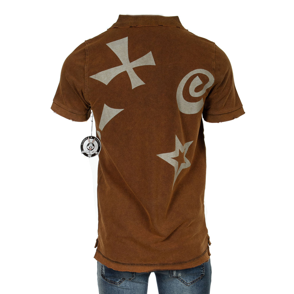 Raw7 Men's Looney Tunes Porky Pig Polo Brown Shirt