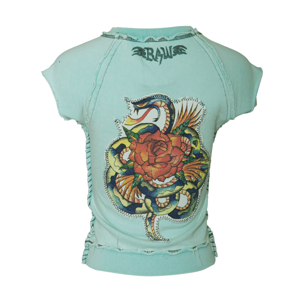 RAW7 Women's Cut Off V-Neck Sweatshirt Short Sleeved - Rose