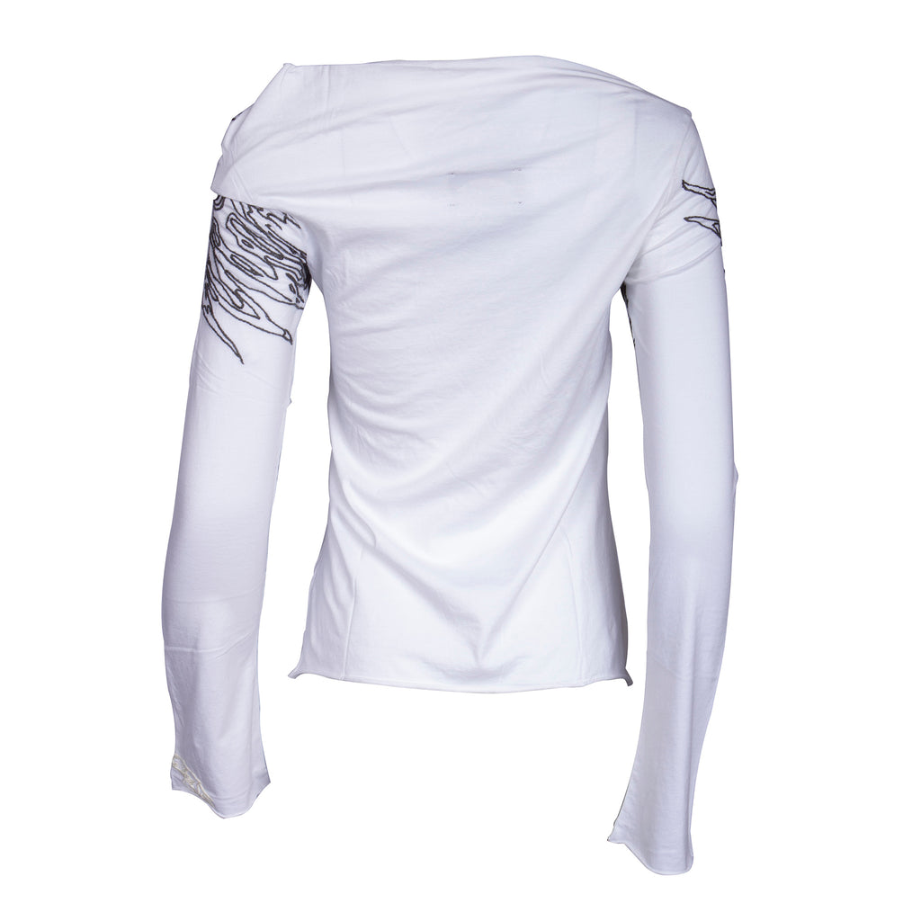 Till The End Women's White Top with Embroidered Eagle Design