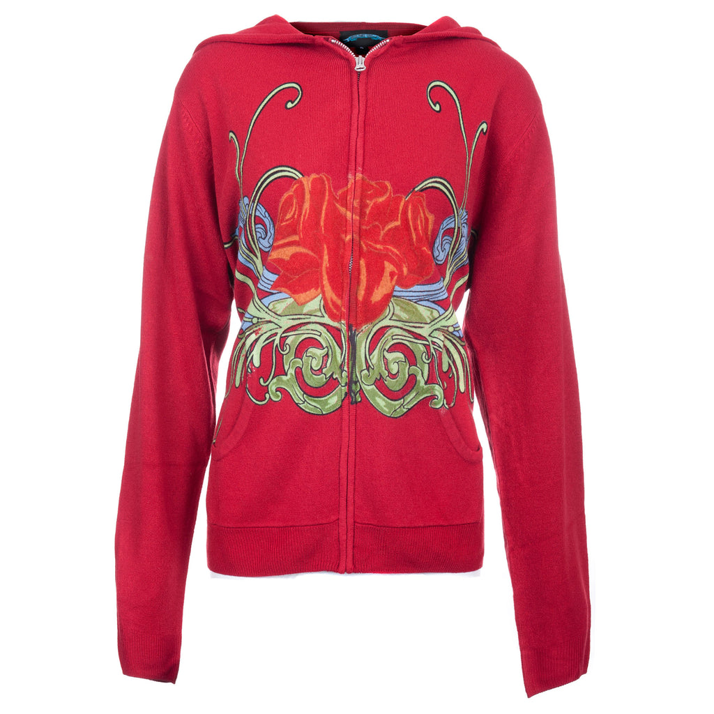 Raw 7 Till The End Women's Red Acrylic Zip Hoodie Rose Sunrise Design