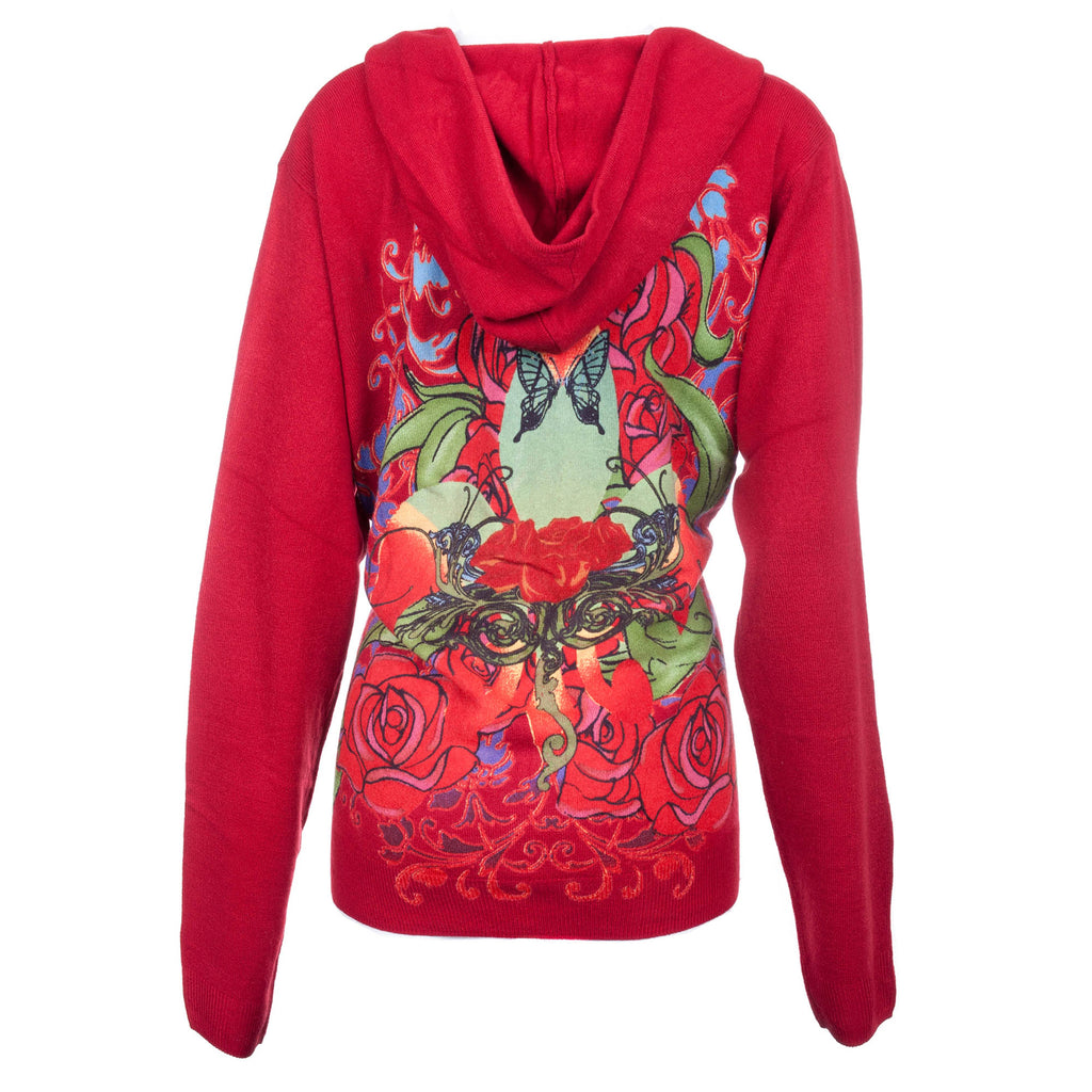 Raw 7 Till The End Women's Red Acrylic Zip Hoodie Rose Sunrise Design