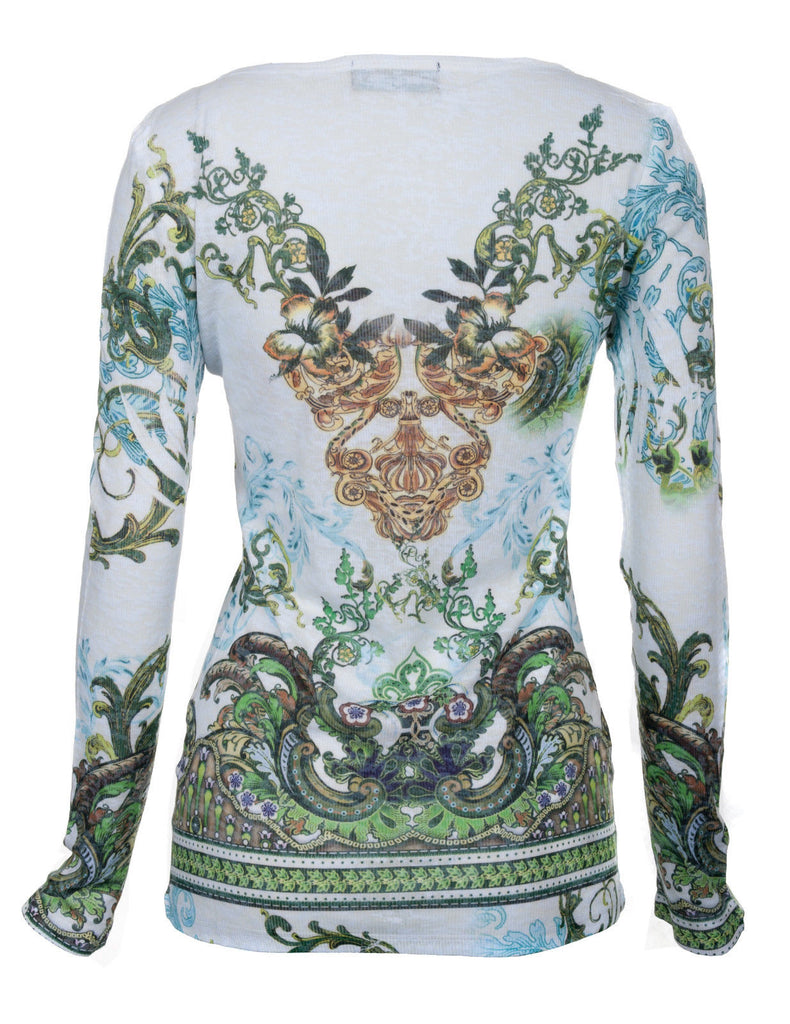 RAW 7 Till the End Womens White Earth Print Long Sleeve 100% Cotton Blend Top