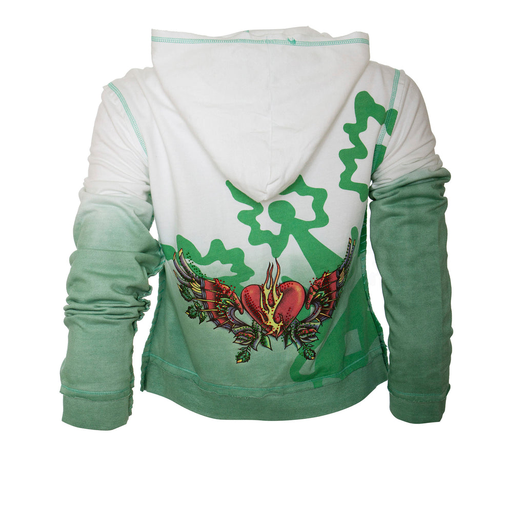 Raw7 Women's White & Green Hoodie Crown & Winged Heart Theme