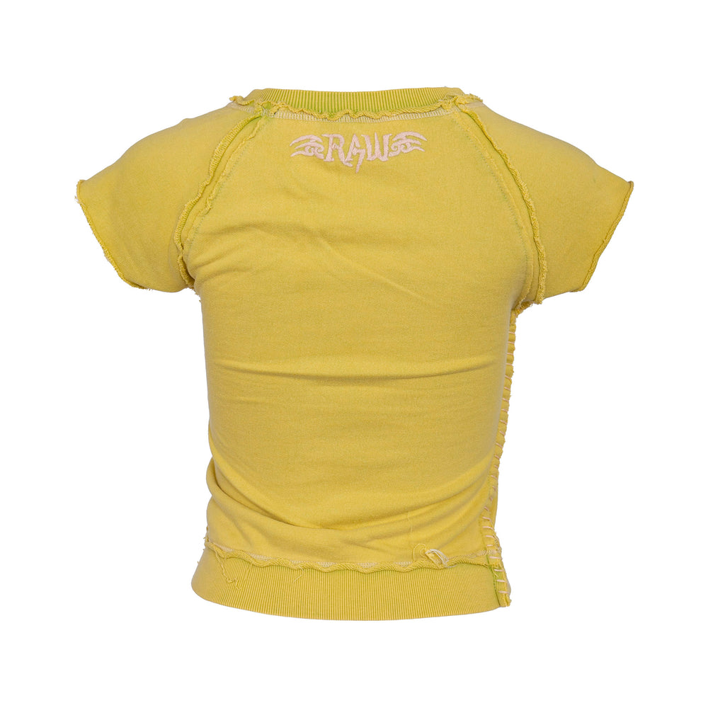 RAW7 Women's Green Cut Off V-Neck Sweatshirt Short Sleeve - Winged Rose Theme