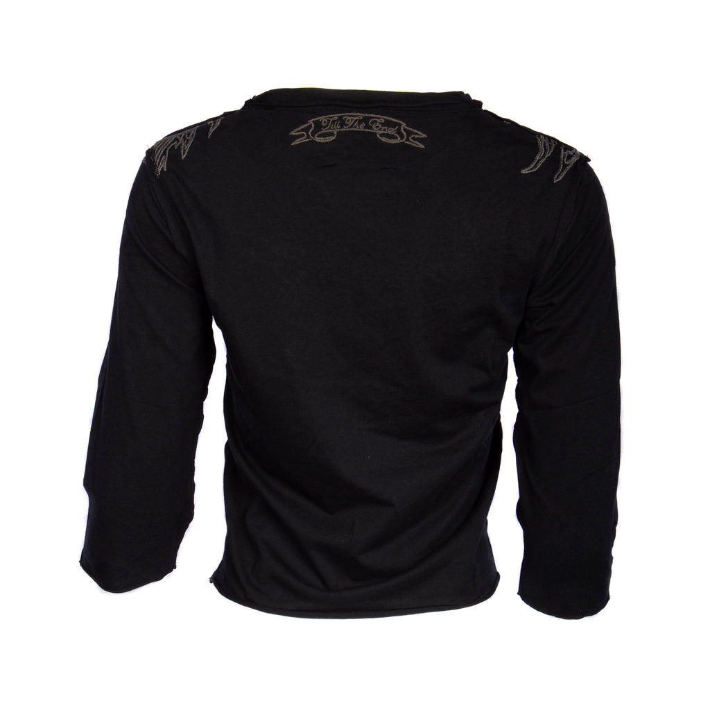 RAW 7 Till The End Women's Black Top with Embroidered Eagle Design