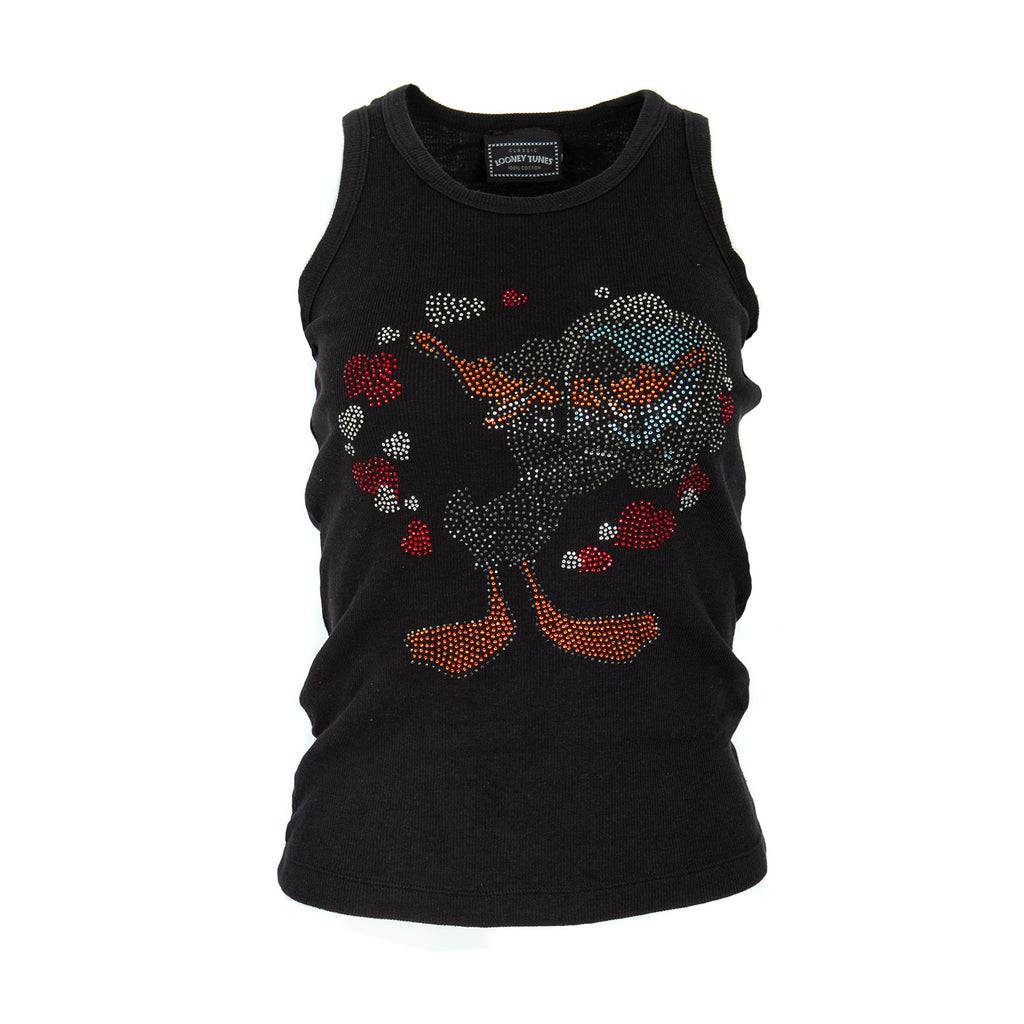 Raw7 Women's Looney Tunes Daffy Duck Tank Top Black with Rhinestones 100% Cotton