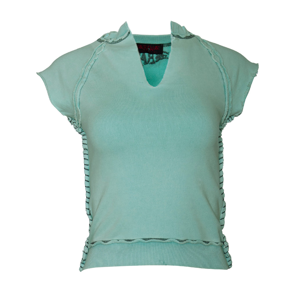 RAW7 Women's Cut Off V-Neck Sweatshirt Short Sleeved - Clover