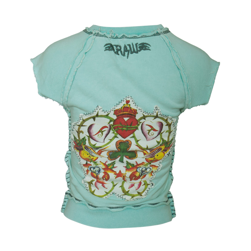 RAW7 Women's Cut Off V-Neck Sweatshirt Short Sleeved - Clover