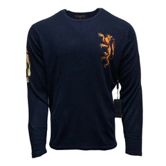 RAW7 Men's 100% Acrylic Crewneck Sweater " Eagle Lion" - Navy