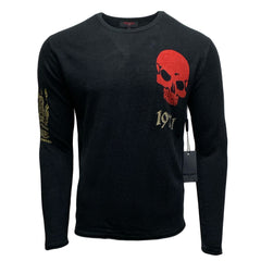 RAW7 Men's 100% Acrylic Crewneck Sweater Lion Design - Black.