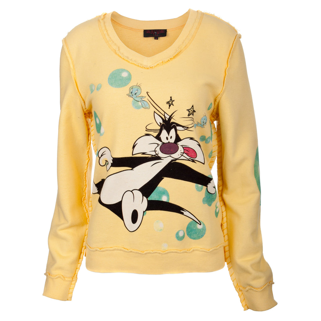 Looney Tunes Women's Yellow Sweatshirt Sylvester & Tweet Graphic