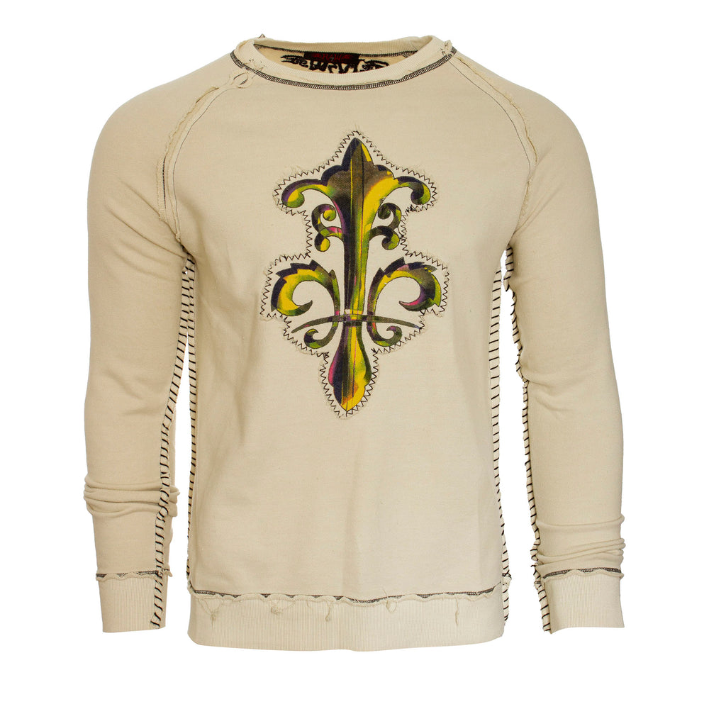 Raw7 Men's Ivory Crew Neck Sweatshirt Fleur-de-lis Design