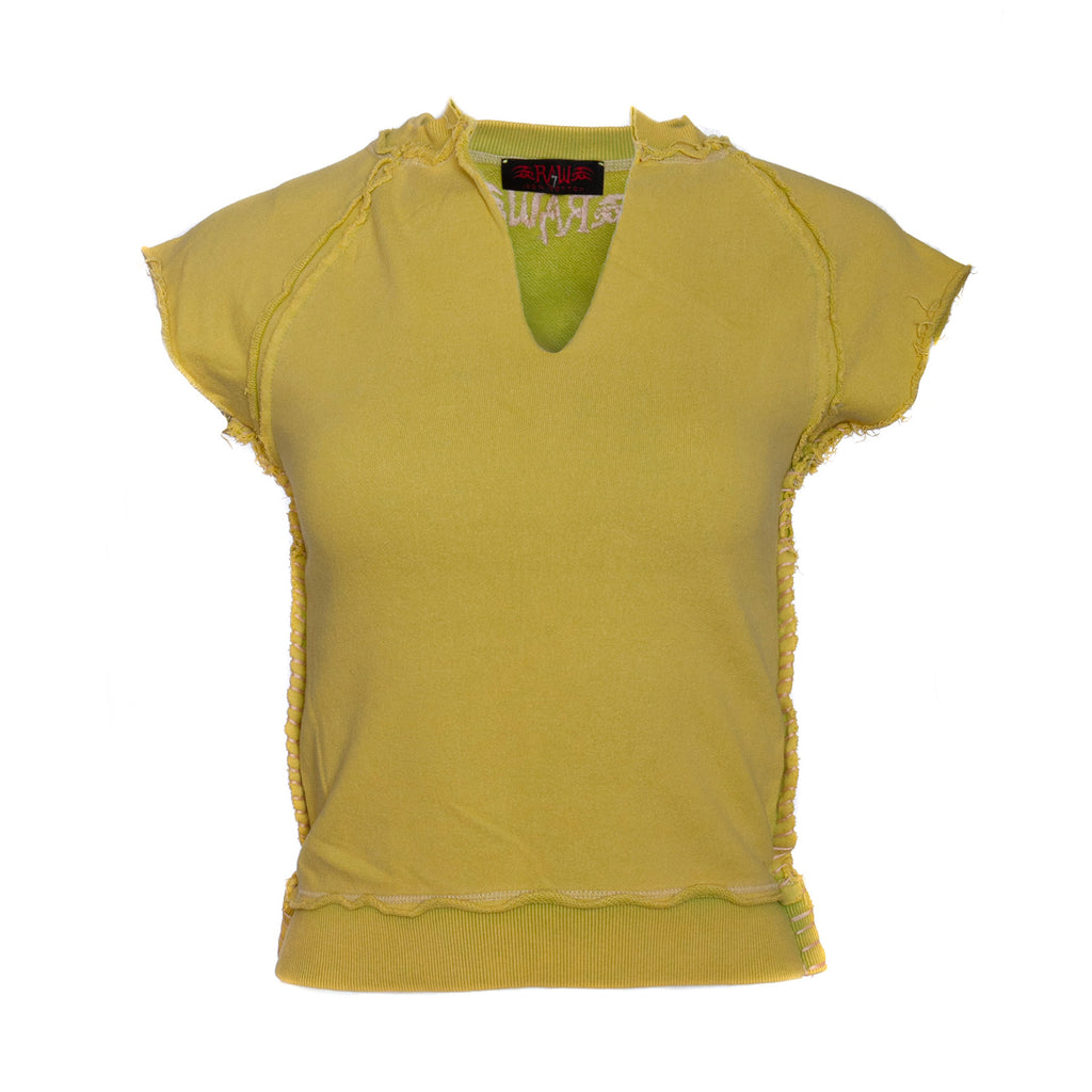 RAW7 Women's Green Cut Off V-Neck Sweatshirt Short Sleeved - Fleur-de-Lis
