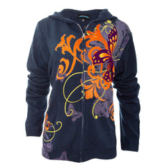 Raw7 Women's Blue Navy Hoodie Butterfly & Floral Accents