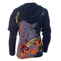 Raw7 Women's Blue Navy Hoodie Butterfly & Floral Accents