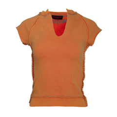 RAW7 Women's Orange Cut Off V-Neck Sweatshirt Short Sleeved - Clover
