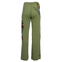 Raw7 Women's Knit Pant Green with Winged Skull 100% Cashmere
