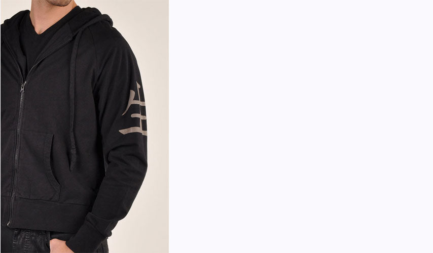 Raw7 Men's Black Zip Hoodie with Chinese Symbol for Life
