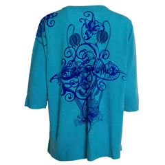 Raw7 Women's Blue Cardigan With Hibiscus Theme