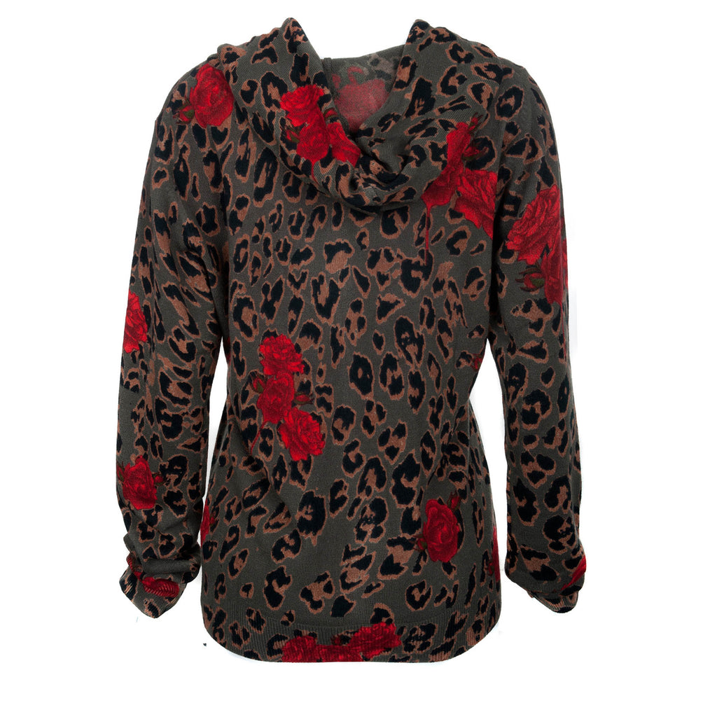 RAW 7 Till The End Women's Charcoal Acrylic Zip Hoodie Leopard Rose