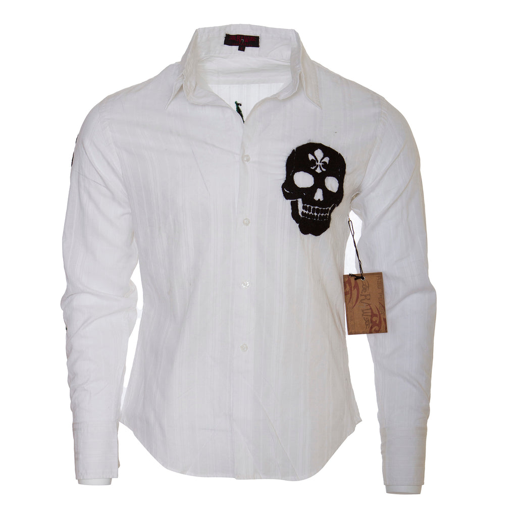 Raw 7 Men's Skull and Leaf Dress Shirt - White