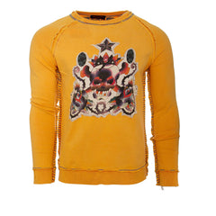 Raw7 Men's Orange Crew Neck Sweatshirt Skull Design