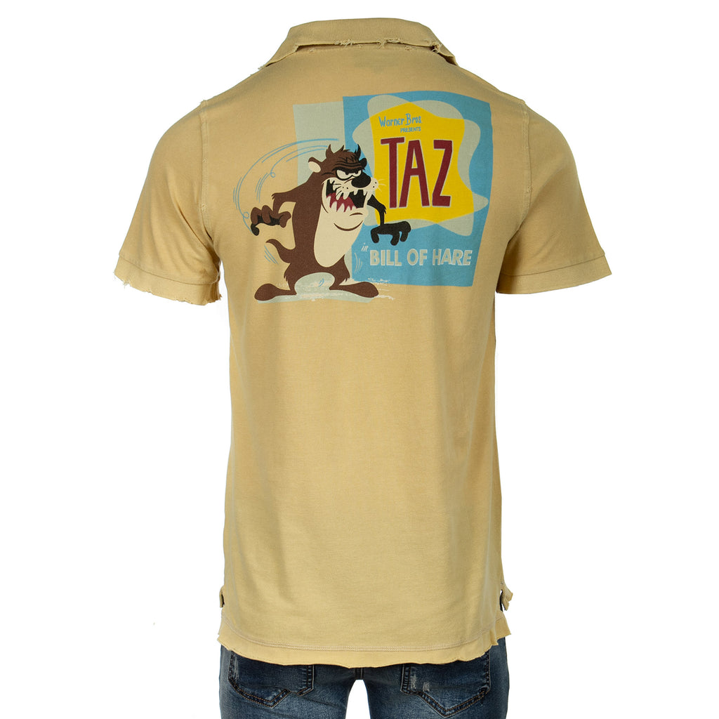 Raw7 Men's Looney Tunes Taz Beige Polo Shirt