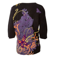 Raw7 Women's Black Cardigan With Butterfly & Floral Theme