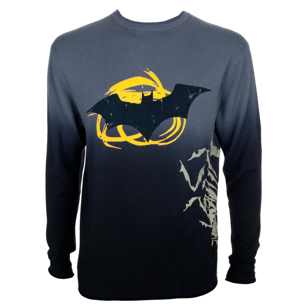 DC Comics Men's 100% Cashmere Batman Sweater Embroidered Flying Bats