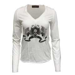 Raw7 Women's V-Neck T-Shirt Skullwing/Guitars - White