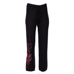 Raw7 Women's Knit Pant Black with Moth and Red Accents 100% Cashmere