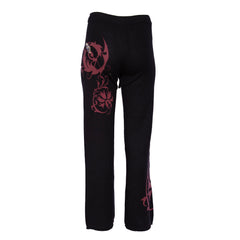 Raw7 Women's Knit Pant Black with Moth and Red Accents 100% Cashmere