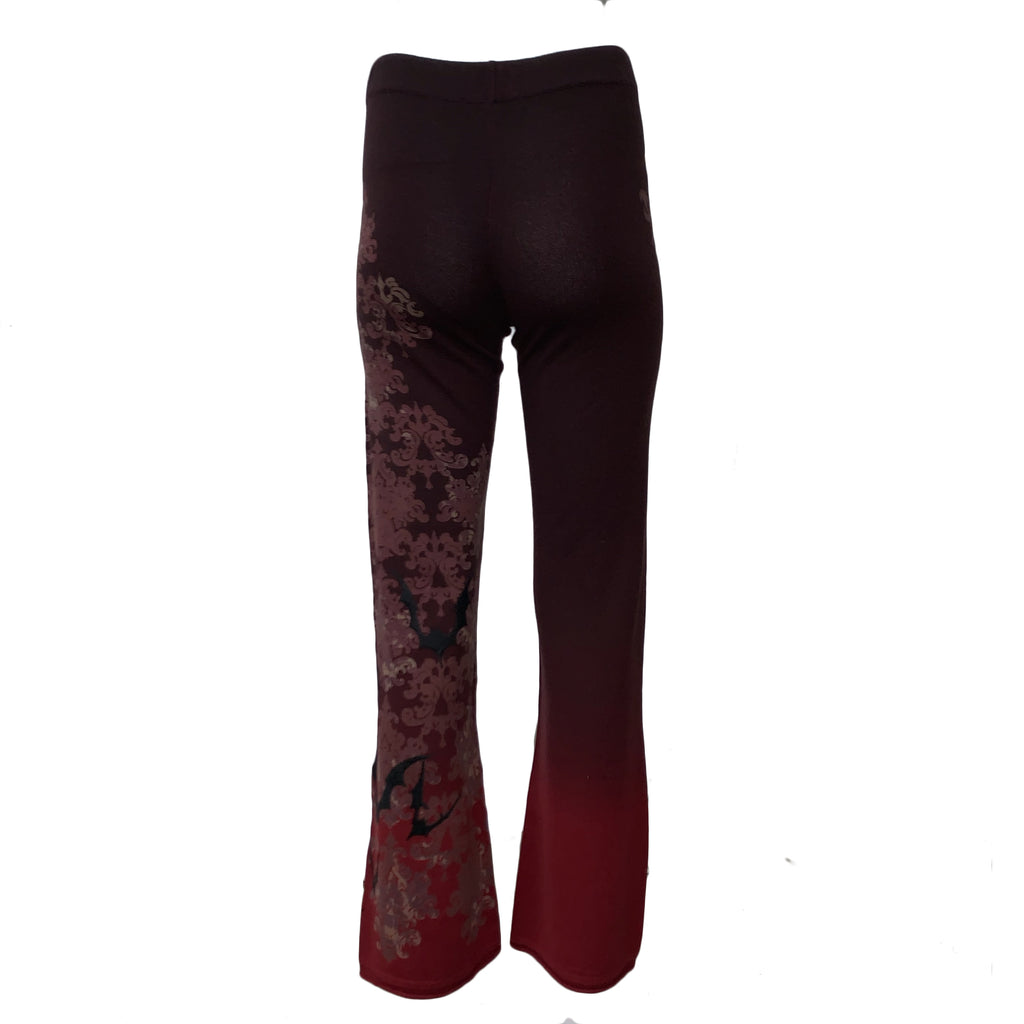 Raw7 Women's 100% Cashmere Pants Burgundy Gradient with Embroidery Bats