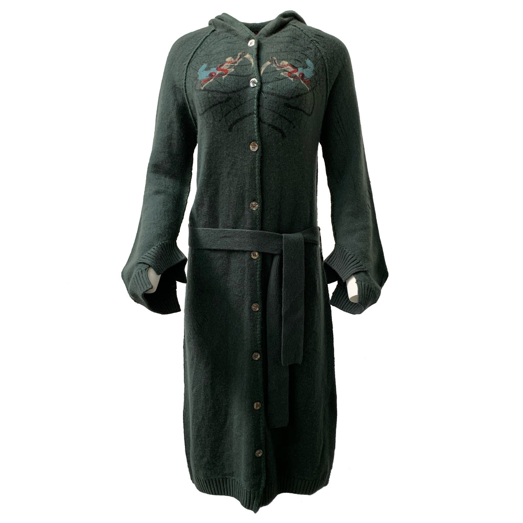 Raw7 Women's 100% Cashmere Long Coat with Hood Green