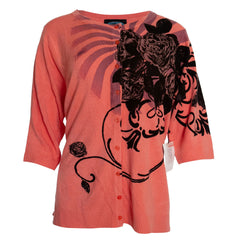 Raw7 Women's Coral Cardigan With Black Rose